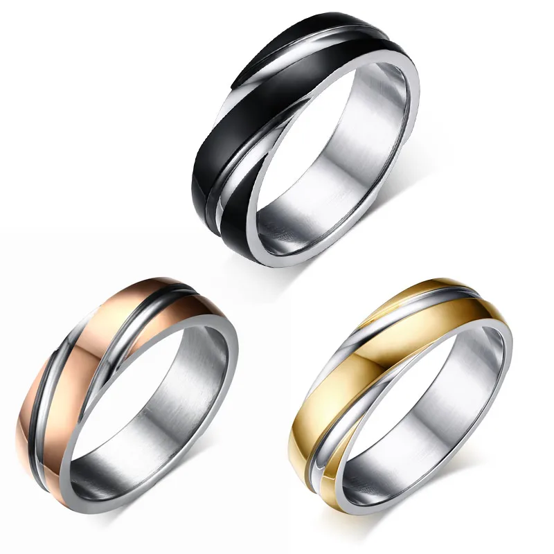 Vnox Wedding Rings for Men 316l Stainless Steel Jewelry 6mm Width Black/Rose Gold/Gold-color