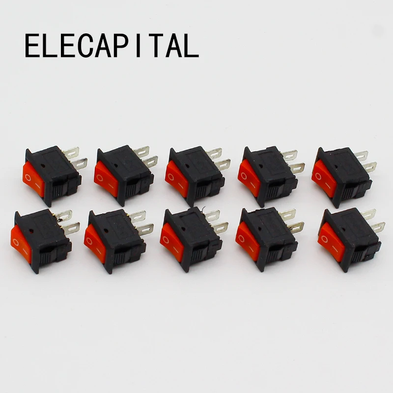 10pcs/lot RED 10*15mm SPST 2PIN ON/OFF G125 Boat Rocker Switch 3A/250V Car Dash Dashboard Truck RV ATV Home