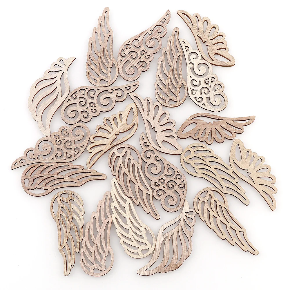 40Pcs Mix Wing Shape Wood Chip Decorative Embellishments Crafts For DIY Wedding Handmade Graffiti Buttons