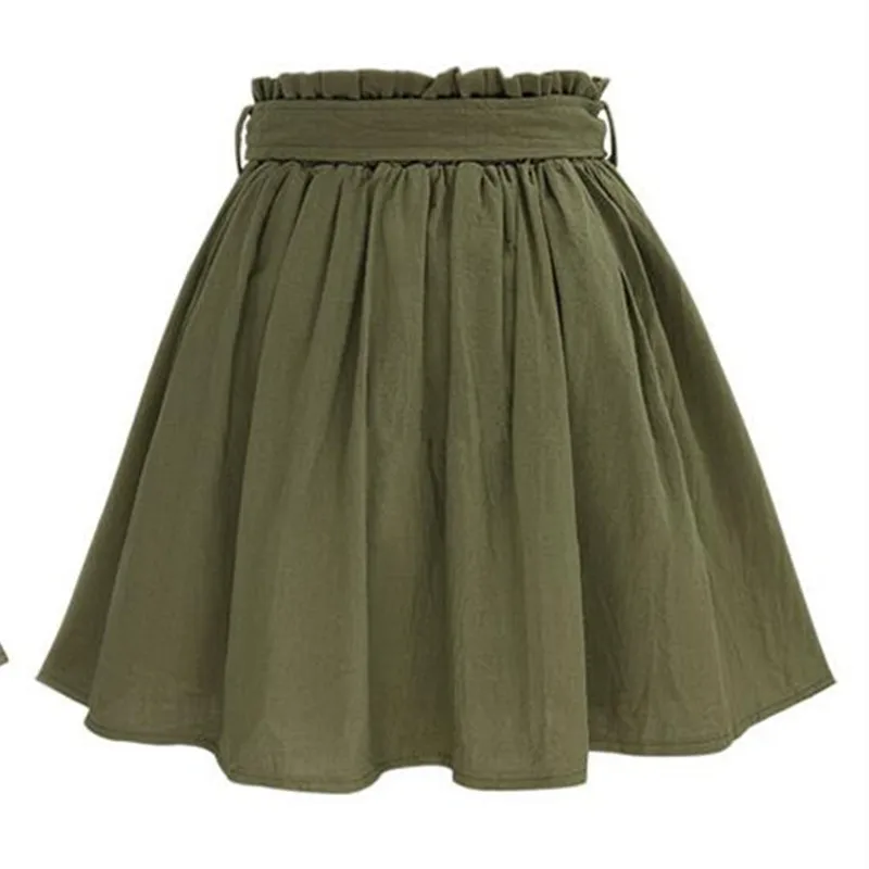 Women 'S Skirts Vintage High Waist Pocket Solid Bow Belt Midi Skirt New Arrival Summer Europe Army Green Girls Skirt