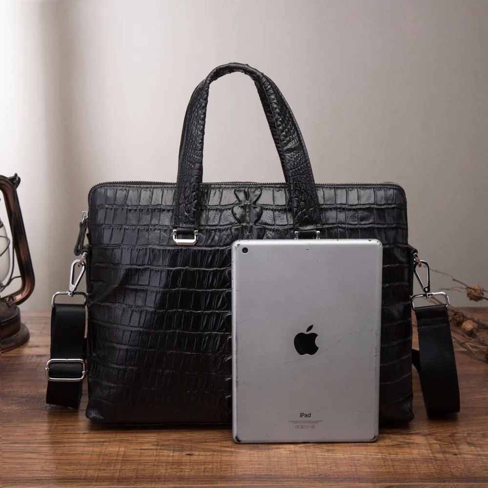 Men Genuine Leather Black Office Maletas Business Briefcase 14
