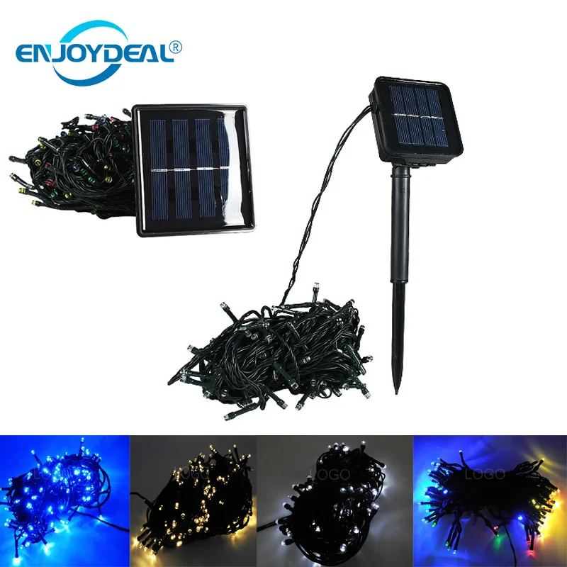 Guirnalda de bombillas LED de energía Solar, 100, 200, para exteriores, jardines, decoración de fiesta de Navidad, guirnalda de luces, linterna, 8 modos