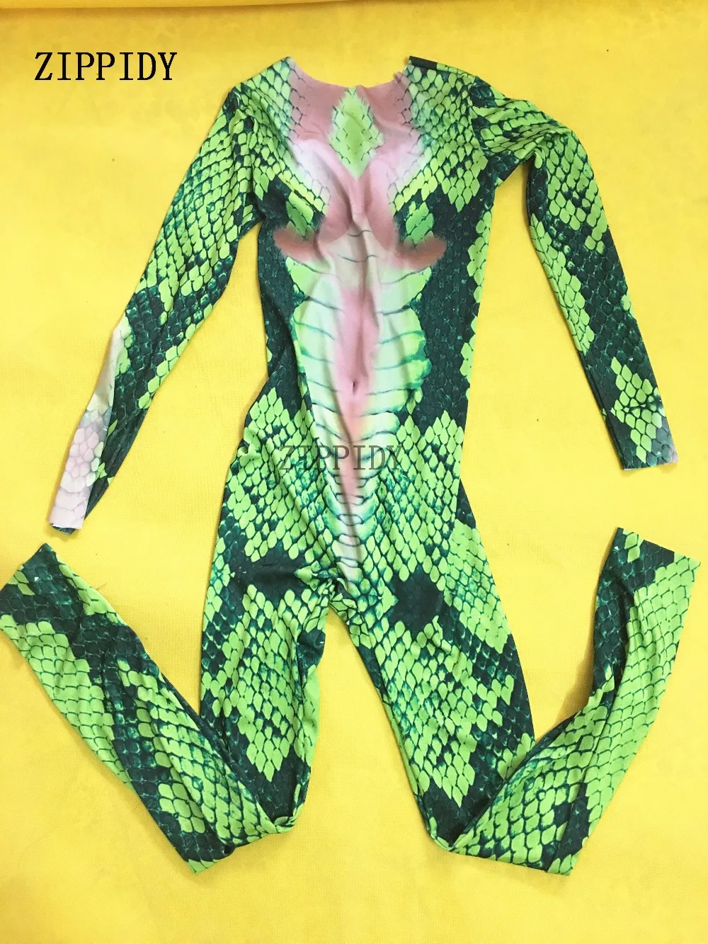 Fashion Sexy Green Snake Striae Printed Jumpsuit Skinny Costume Female Singer Nigjtclub Party Show Celebrate Unique Stretch