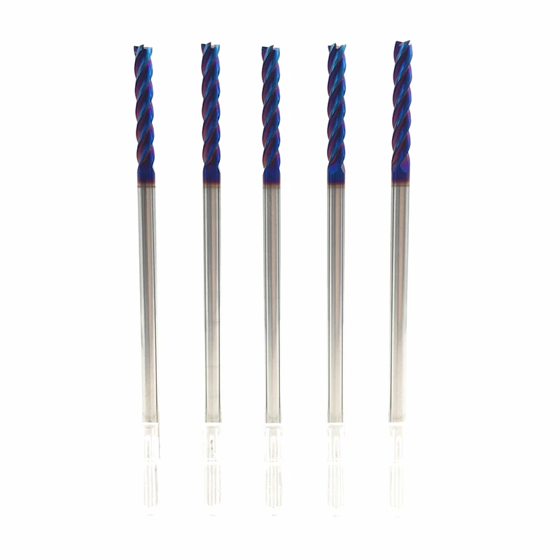 1PC 4mm End Mill HRC65 4 Flute D4*20*100 100mm Long Fattened End Mills Straight Slim Shank nACo-Blue Coated Milling Cutter