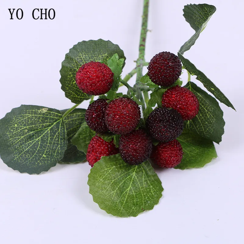 YO CHO-زخرفة فاكهة صناعية ذات 9 رؤوس بأغصان فراولة حمراء, ديكور فاكهة بلاستيكي للمنزل وحفلات الكريسماس