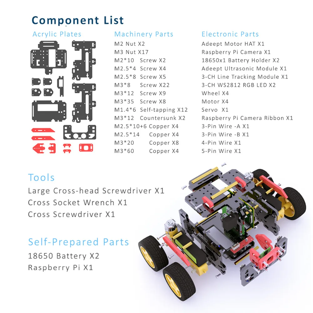 Adeept AWR 4WD WiFi Smart Robot Car Kit for Raspberry Pi, DIY Robot Kit for Kids and Adults (Raspberry Pi board not included)