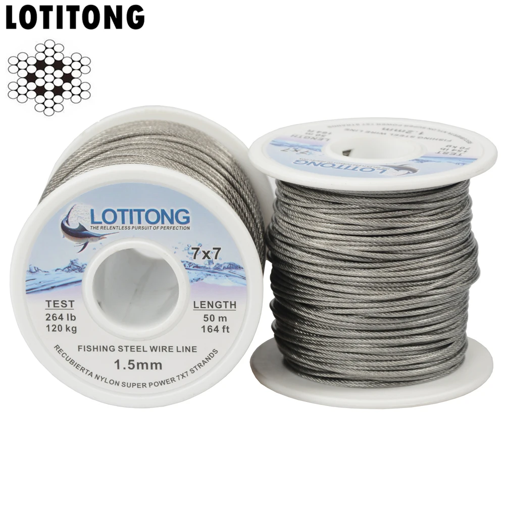 LOTITONG 70lb-368lb fishing steel wire Fishing lines 7x7 49 strands super soft wire lines Cover plastic Waterproof Leader line