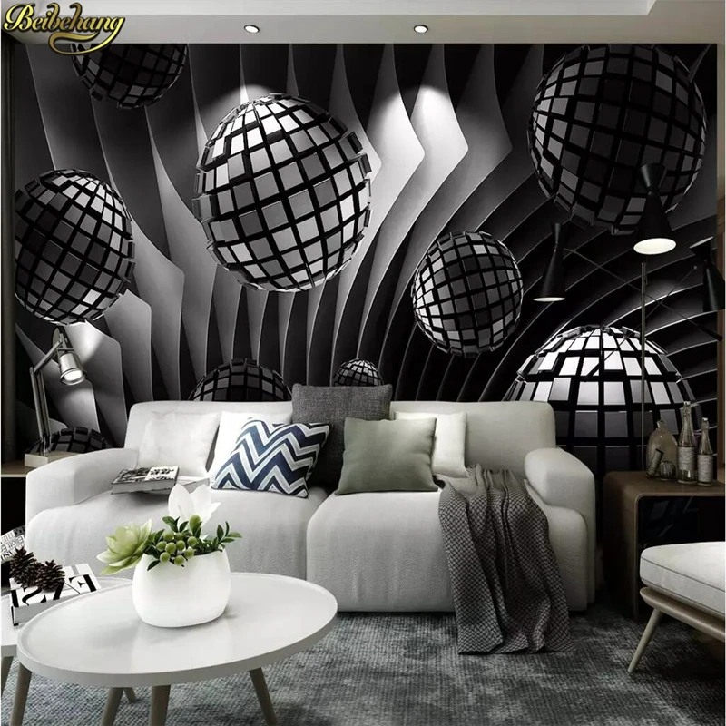 

beibehang Custom Photo Wallpaper For Walls TV Background Mural Painting black Round ball abstract architectural space Wall paper