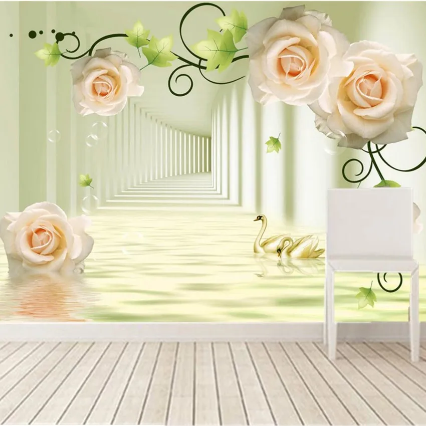 

Custom 3d large murals wallpaper,Fresh green rose vine corridor papel de parede, living room TV sofa bedroom wallpaper