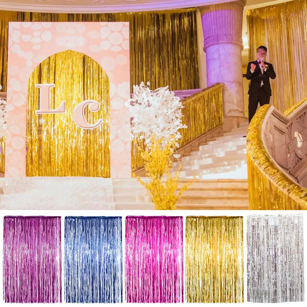 1x2 Meters Foil Fringe Tinsel Curtain Party Background Wall Wedding Photography Backdrop Birthday Party Decoration