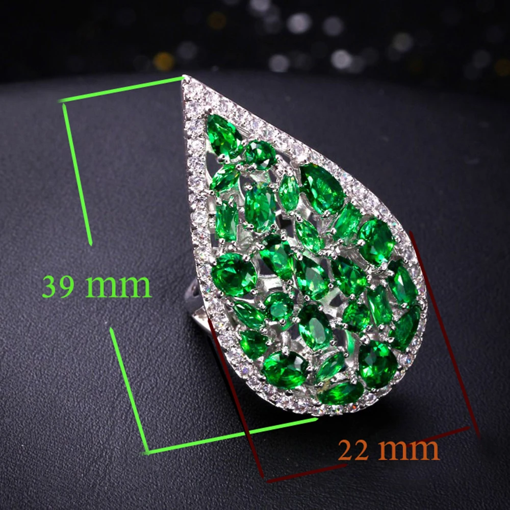 Big water drop long shape women ring pave clear crystal cz zirconia fashion colorful jewelry female rings