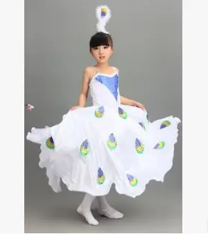 3 colors white dancer costumes for women kids peacock costume girls peacock dress white peacock dress