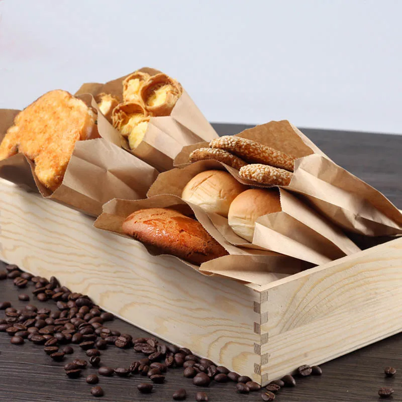 Disposable Kraft Paper Bread Bags, Fries Food Packing Bag,Bakery Oil-Absorbing Paper Snack Nontoxic Package Doggy Bags