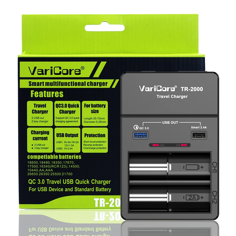 VariCore-V40 V20i 3.7V 18650 LCD Carregador de bateria recarregável, 18650, 26650, AA, AAA, 18350, 16340, 10440, 17500, 25500, 10440, teste a capacidade