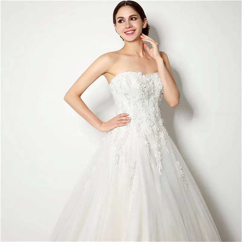 Nouveauté robe de mariée robe de bal noiva dentelle Applique perlée robe de mariée à lacets robe de mariée pas cher