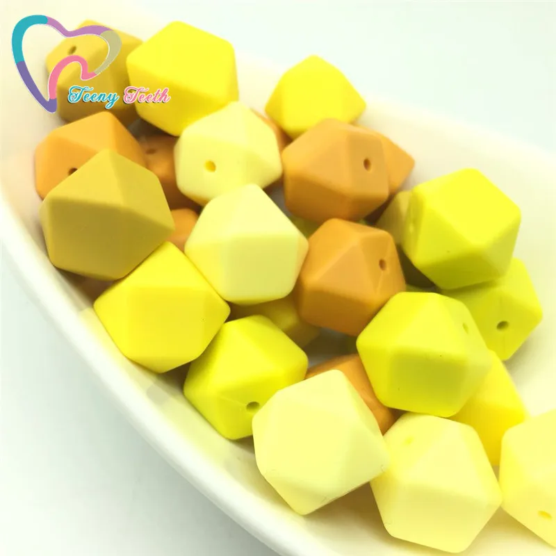 Baby Teething Necklaces Accessories 10 PCS Yellow Shadows Colors Combo 17 MM Geometry Hexagonal Silicone Chewable Loose Beads