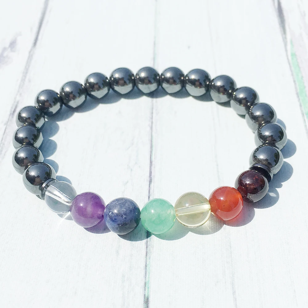 MG0439 Fashion Design New Women`s Bracelet 7 Chakra Yoga Bracelet Natural Hematite Energy Yogi Balance Bracelet