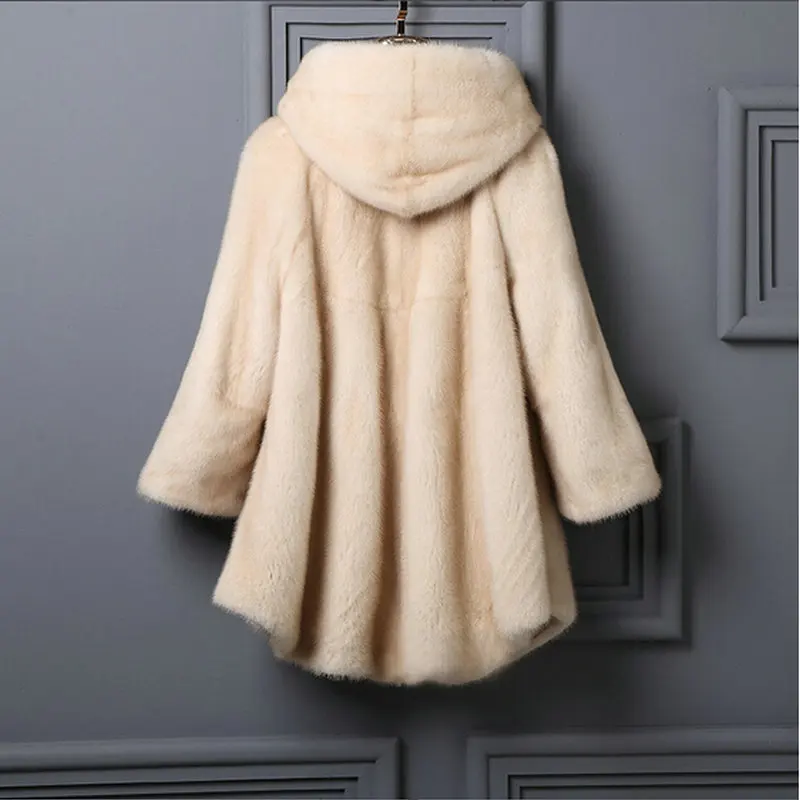 New Luxury Winter Women Coats Nature Fur Full Pelt Real Top Fashion Knitted With Hood Women's Natural Coat Warm For Lady