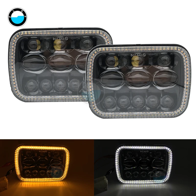 

5x7" Led Square Headlights Led working light For Jeep Wrangler YJ Cherokee GMC 7x6 LED Headlights Amber DRL.