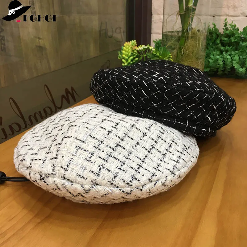 Promotions Hot Trend French Beret for Women New Luxe Soft Beret Adjustable Flat Plaid Beret Hat Tartan Check Beanies Cap Boina