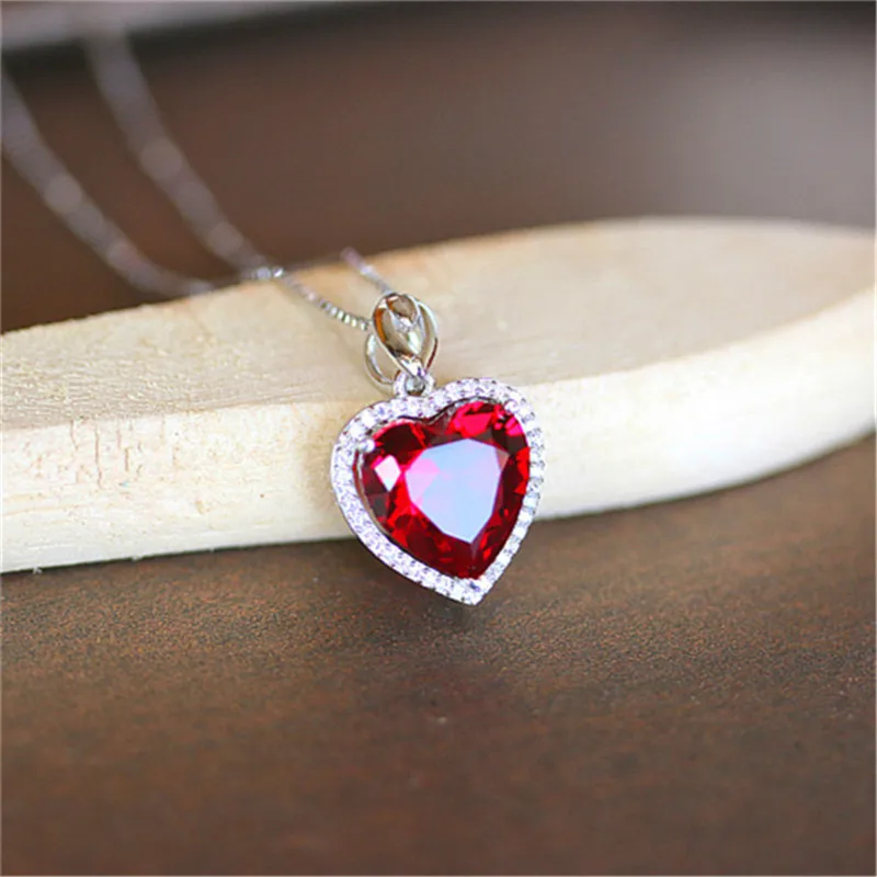 Heart Created Ruby Vintage Pendants S925 Sterling Necklace Fine Jewelry Bridal Wedding Engagement Bijouterie No Chain