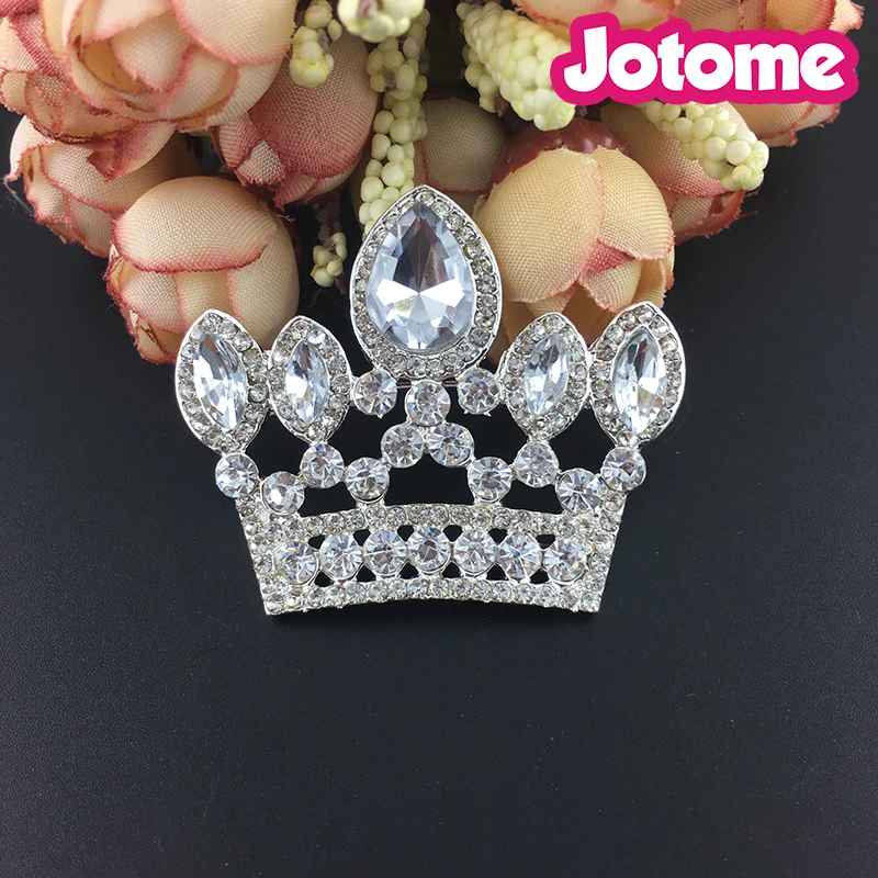 

White clear crystal princess crown woman brooch pin plated silver for wedding,party