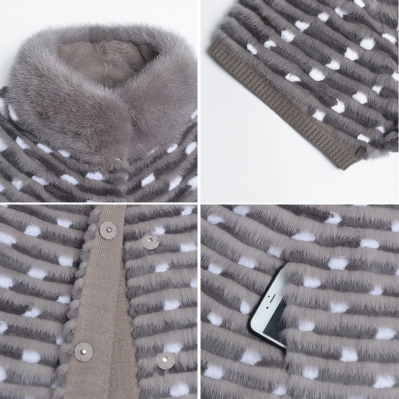 HDHOHR 2025 abrigo de piel de visón auténtica para mujer, abrigos de visón tejidos naturales, manga de murciélago, chaquetas de piel con cuello mandarín cálidas para invierno