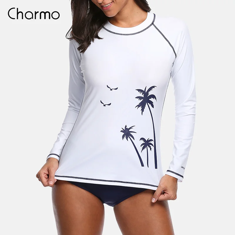 Charmo Costume Da Bagno Delle Donne A Manica Lunga Rashguard Costumi Da Bagno Surf Top Costume Da Bagno Corsa e Jogging Camicia Camicie da trekking