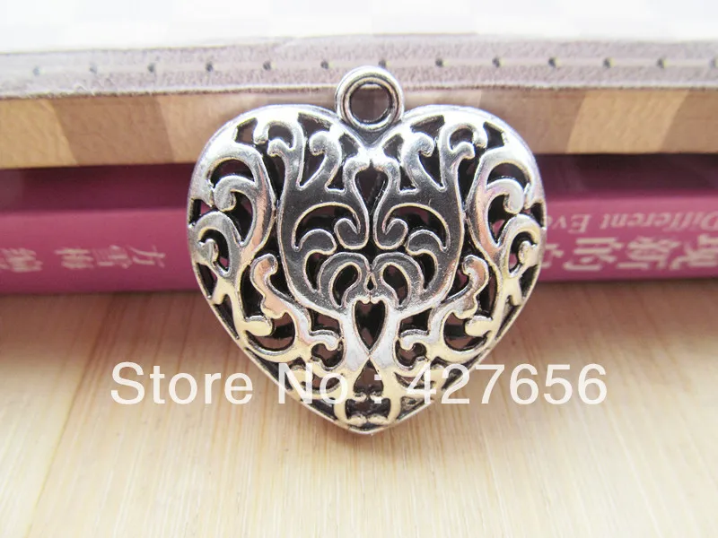 2pcs 35mm AAAAA Quality Antique Silver tone Filigree Hollow Heart Pendant Charm,The Vampire Diaries Caroline Forbes's Charm