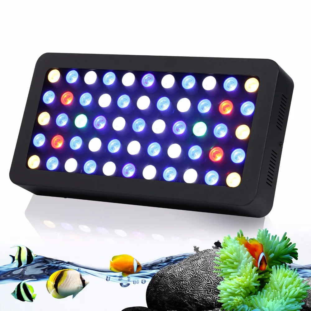 Populargrow 165w Dimmable Led Aquarium Light Full Spectrum Led Lighting with Blue&White Channal for Reef Coral Fish Tank Lamp