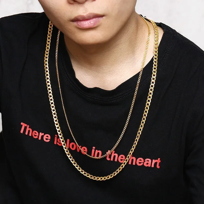 24" Chain Necklace for Men Classic Simple Stainless Steel Male Colar Jewelry Gold Color image 4