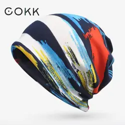 COKK-gorro de invierno para hombre y mujer, turbante, de terciopelo, cálido, a rayas, 2 en 1