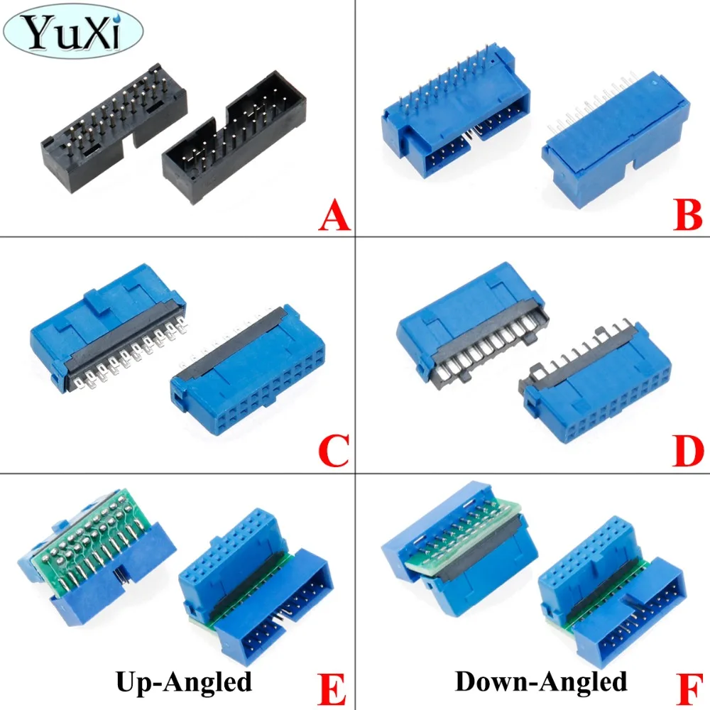 

YuXi USB 3.0 20pin 19pin male connector 90 /180 degree motherboard chassisplugged plate IDC 20 pin connector socket