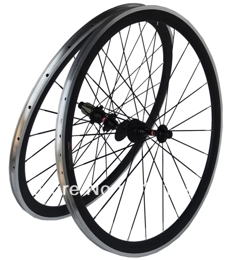 

3K carbon matt 700C Road bike clincher wheelset 38mm : wheel Rim with alloy side , Spoke hub QR skewers