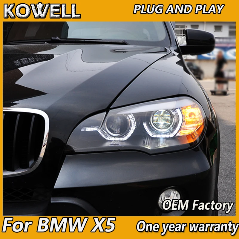 KOWELL Car Styling Head Lamp for X5 Headlights 2007-2013 E70 Angel Eye Headlight LED DRL Signal Lamp Hid Bi Xenon Auto Accessori