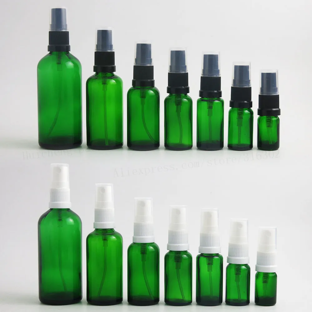 200 x nachfüllbare grüne Glas-Parfümflaschen, ätherische Ölflaschen mit feinem Nebelspray, 100 ml, 50 ml, 30 ml, 20 ml, 15 ml, 10 ml, 5 ml