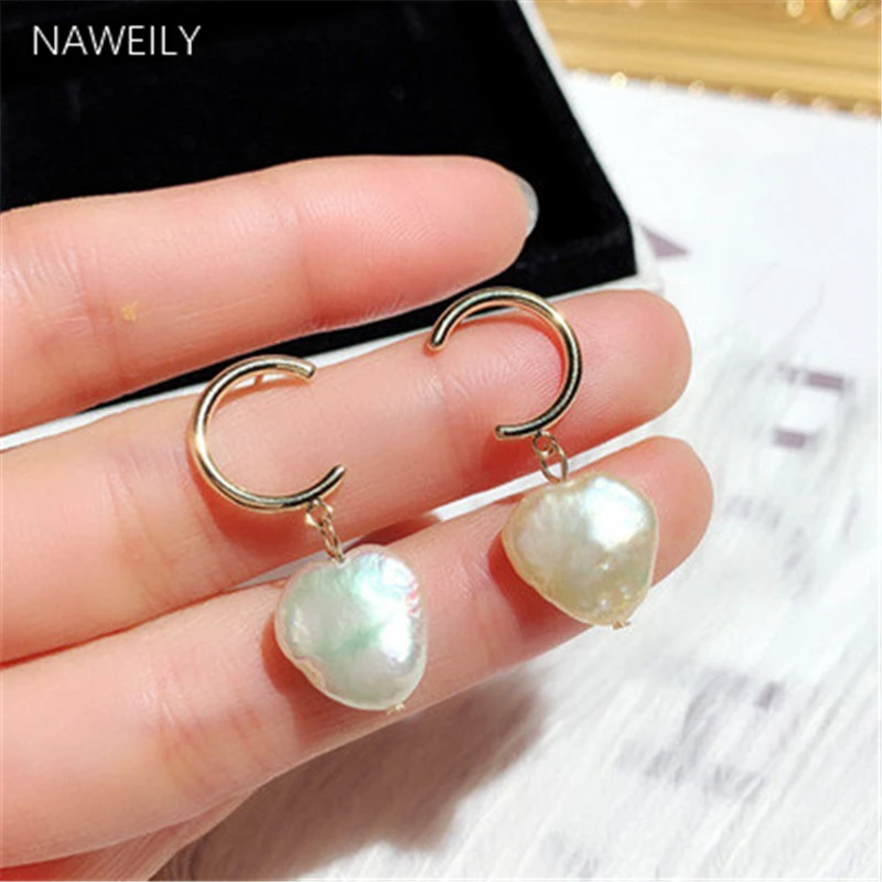 Simple Irregular Pearl Earrings Natural Freshwater Pearl Stud Earring Sterling Oorbellen Femme 2019 New