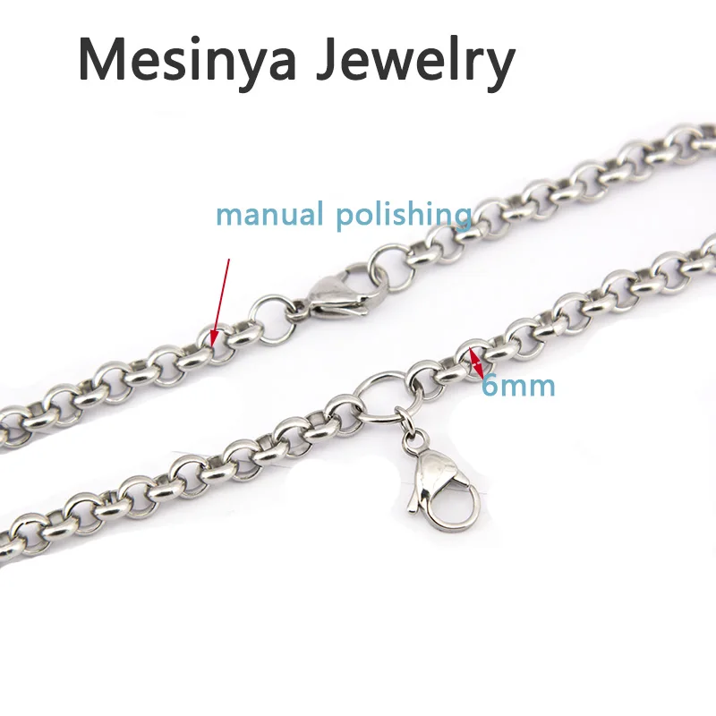 100pcs 30''  6mm width 316L Stainless steel manual polishing rolo chain for pendant locket etc.