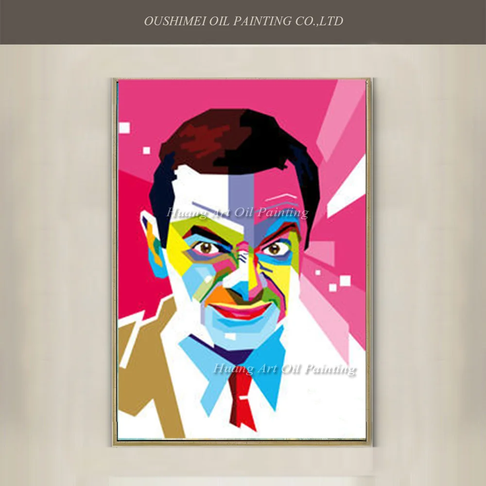 

Hand Painted Classic TV Personality Bean Canvas Abstract Portrait Oil Painting Actor Rowan Atkinson Acrylic Paintings