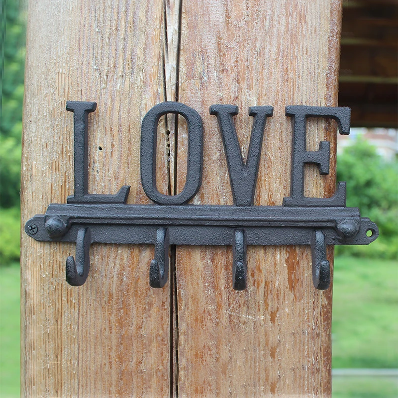 

European Country Industrial Accents Vintage LOVE Letters Signs Antique Black Cast Iron Home Decor Wall Hook With Four Hangers