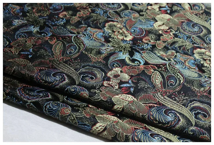 75x100cm Black flower print Jacquard Brocade Fabric, jacquard dress fabric upholstery furniture fabric bag tent sewing material