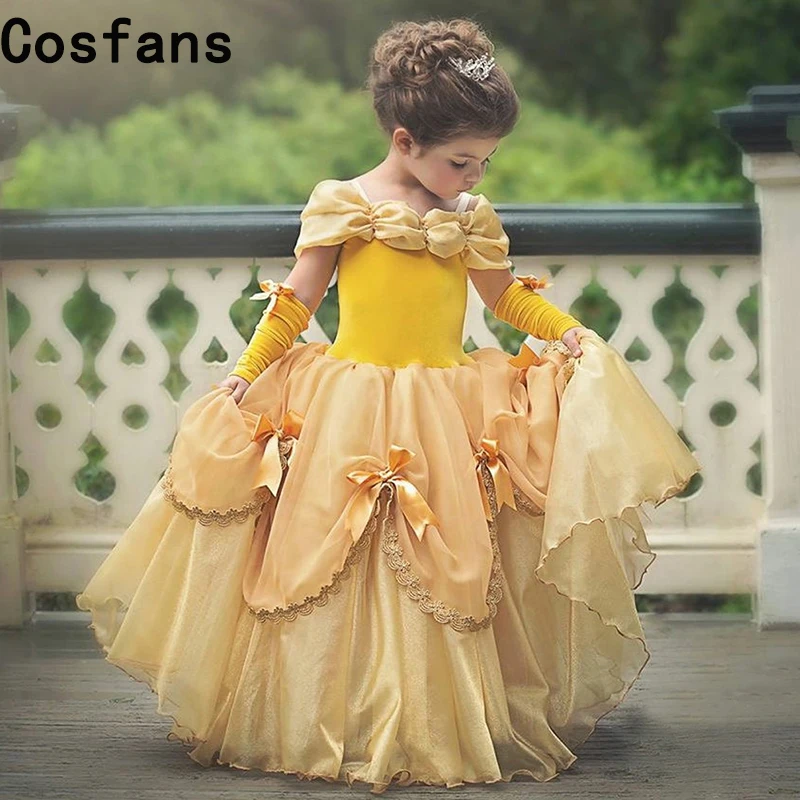 Hot New Beauty And The Beast Dress For Girl Belle Costume Child Deguisement Elza Carnaval Christmas Kid Sling Bridesmaid Prom