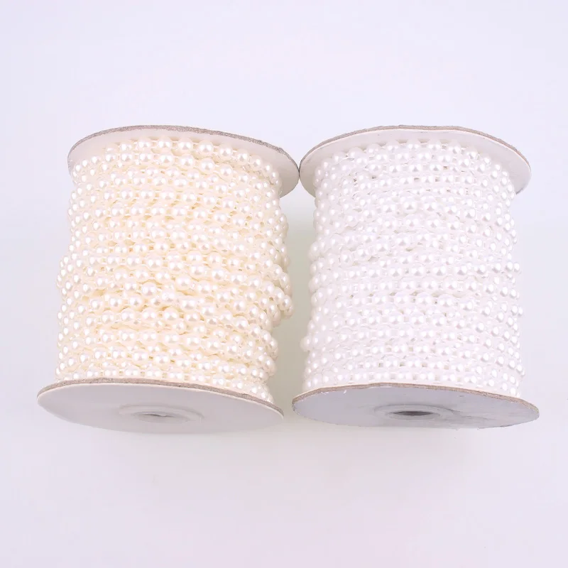 8mm 20 Meters/Roll Flatback Artificial Ivory White Half Round Pearl Beads Chain DIY Garland Wedding Home Decoration