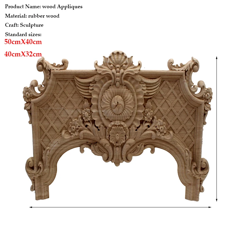 RUNBAZEF Rose Floral Oak Wood Applique Carved Corner Vintage Home Decoration Maison Accessories Door Wall Furniture Decor Decal