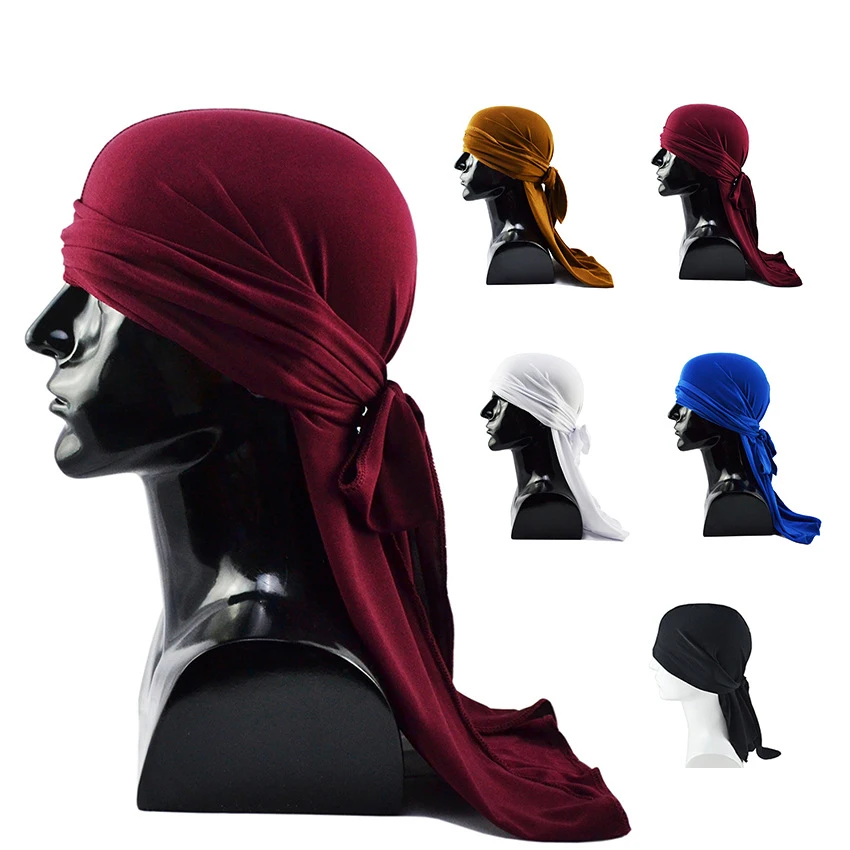 Men\'s Durags Hiphop Bandana Pirate Cap Du Doo Rag Elastic Headbands Biker Turban Headwear Women Hair Accessories Spandex Durag