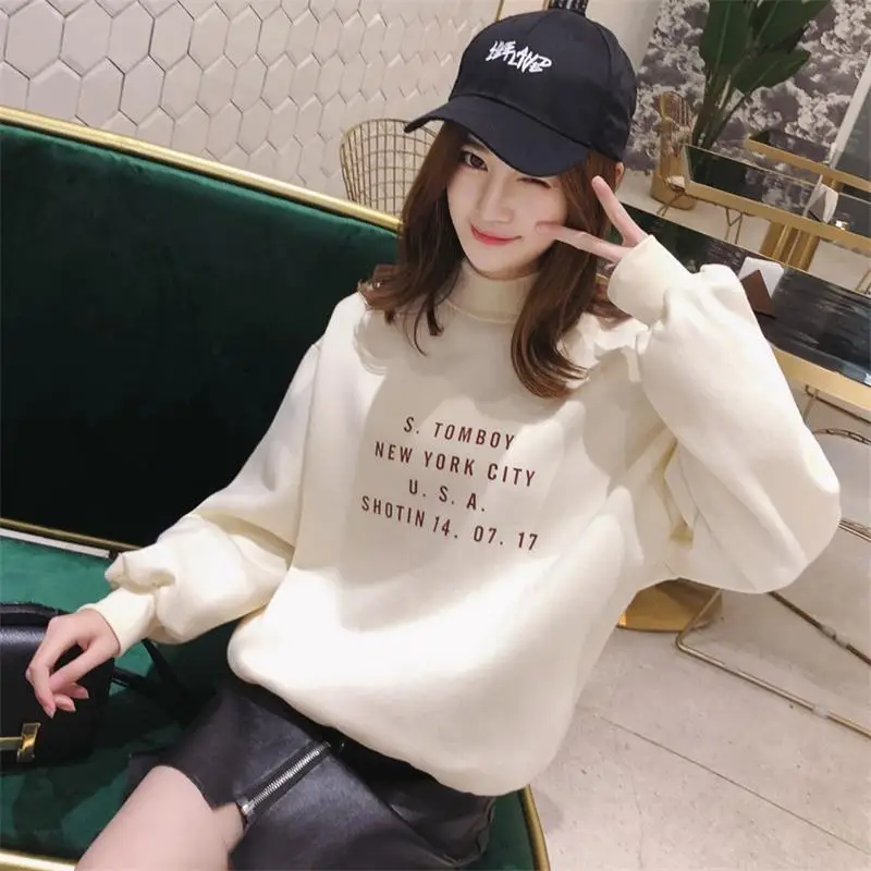 

Harajuku Hoodies women turtleneck Sweatshirts pull femme hiver Preppy Style Letter print Hoodie BF tops Mori girl Korean clothes