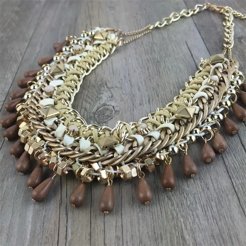 Vintage Beaded Handmade Chunky Chain Bib Choker Collar Statement Necklace Boho Ethnic Style Maxi Necklaces