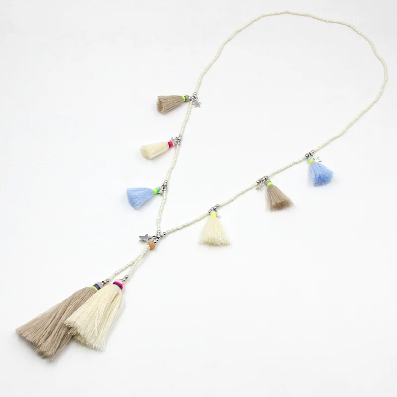 Damen-Schmuck Statement-Halskette Böhmische Handgemachte Bunte Quasten-Anhänger Weibliche Accessoires Halskette für Kleider – Detail 4