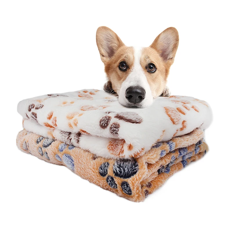 Pet Blanket Mat Winter Warm Soft Dog Cat Bed Dog Paw Print Sleeping House Mattress Cover Cushion For Small Medium Dog Puppy Cat