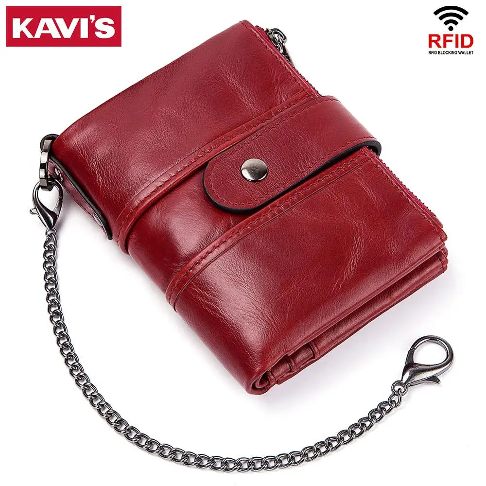 KAVIS RFID 100% ของแท้หนังผู้หญิงกระเป๋าสตางค์หญิงPortomoneeกระเป๋าสตางค์เหรียญสั้นชายเงินกระเป๋าคุณภาพDesignerชายขนาดเล็ก